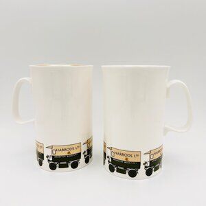 Vintage Harrods Delivery Truck Mugs, 22KT Gold Rim, Set of 2